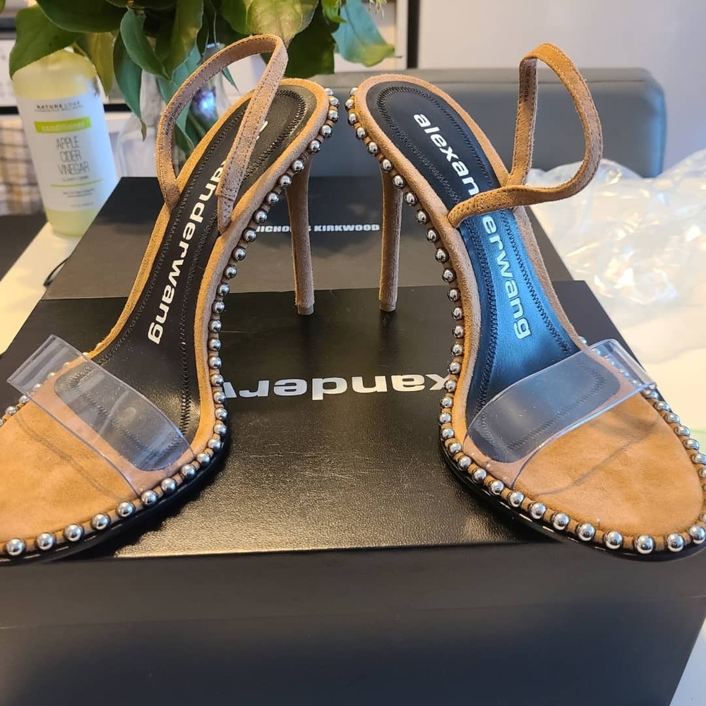 Alexander Wang Tan Heels with Clear Strap and Studded Detail